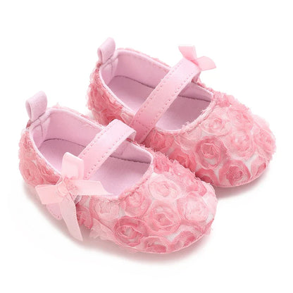 Baby Girl Rose Walk Shoes - Chiffon Rose Dress Shoes & Soft Casual Footwear for 0–1 Year
