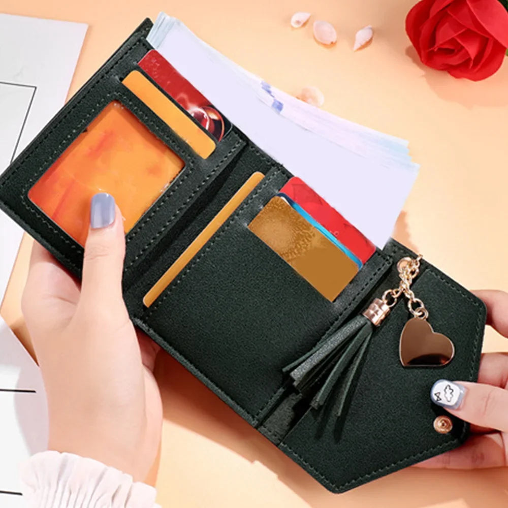 Women's RFID Leather Wallet - Compact Luxury Mini Purse With ID Window, Purple Letter Pattern & Card Holder Design