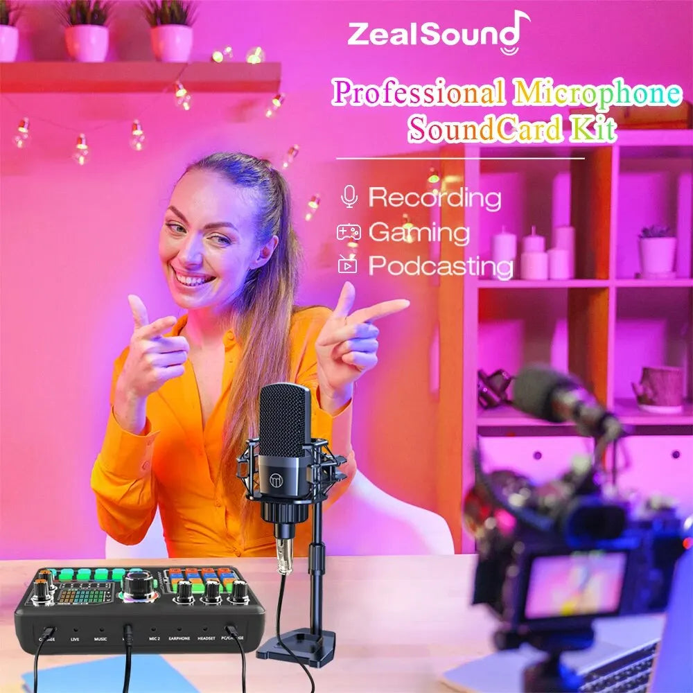 Zealsound Professional Podcast Microphone & SoundCard Kit – USB Recording Mic for PC, Smartphone, Laptop, Vlog, Live Streaming & YouTube