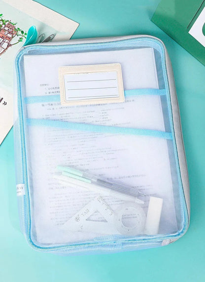 A4 Double Layer Mesh Zipper Storage Bag – Large Capacity Stationery Organizer Folder for School and Office Supplies