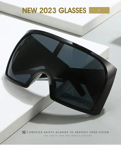 2025 Oversized Punk Shield Sunglasses – Luxury Steampunk Big Frame UV400 Sport Goggles for Women & Men