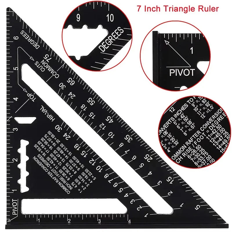 Metric Triangle Ruler for Woodworking | 7" & 12" Alloy Metal Carpenter Measuring Layout Tool