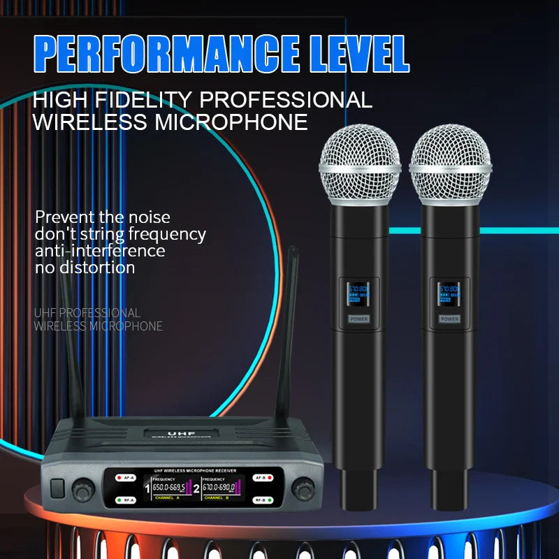 Wireless Handheld Microphone – Dual Channel UHF Dynamic Mic for Karaoke, Wedding, Party & Church Shows