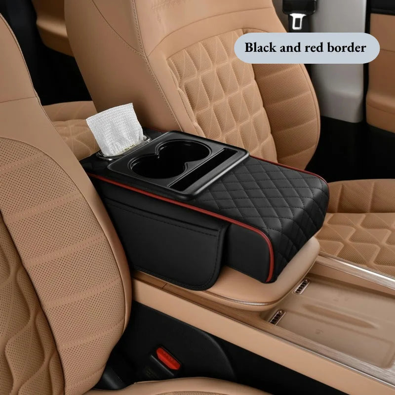 Auto Center Console Armrest Cushion Heightening Pad – All-Season Car Armrest Pillow with Dual Cup Holders & Comfort Cover