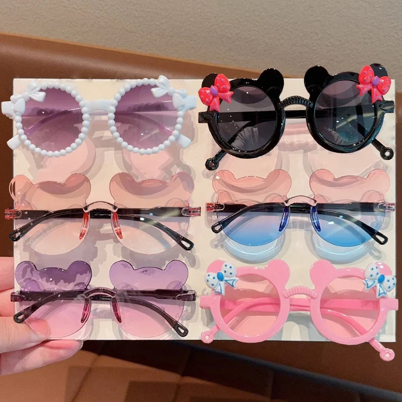 Kids' Bear Bowknot Glasses - Cute Fashion Eyewear for Boys & Girls, 2/3-Piece Set