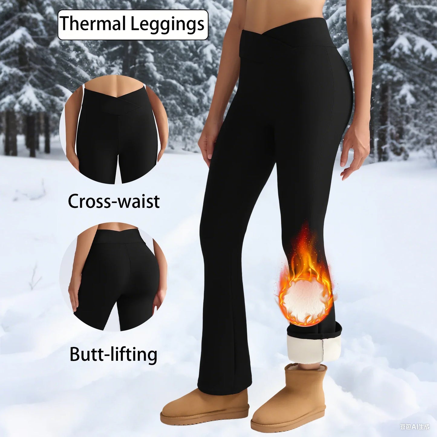Women’s Fleece Leggings – High-Waisted Thick Flared Thermal Tights, Tummy Control Winter Pants