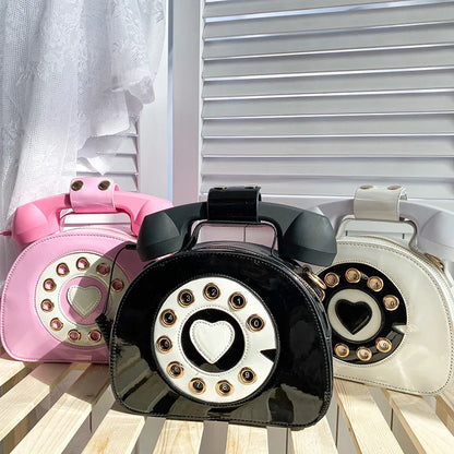 Women’s Creative Telephone-Shaped Crossbody Bag – Retro PU Leather Small Shoulder Handbag