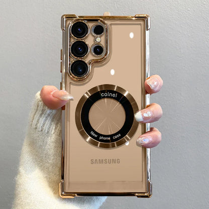 Samsung Galaxy S25 S24 Ultra S23 FE S22 Plus Magnetic Wireless Charging Clear Shockproof Plating Case with Camera Protection