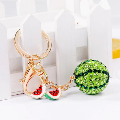EASYA Vintage Imitation Fruit Charm Keychain – Lemon, Persimmon & Strawberry Glass Pendant, Luxury Jewelry for Women