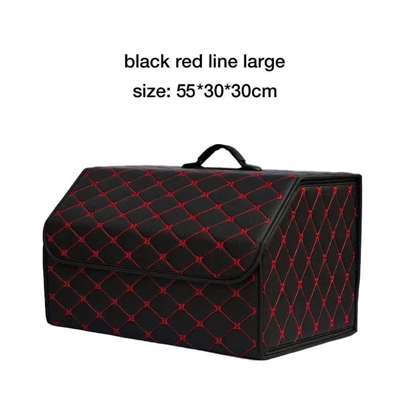 Car Trunk Organizer Box – Large Capacity Leather Storage Bag for Auto Tools, Stowing, Tidying, and Emergency Use, Folding