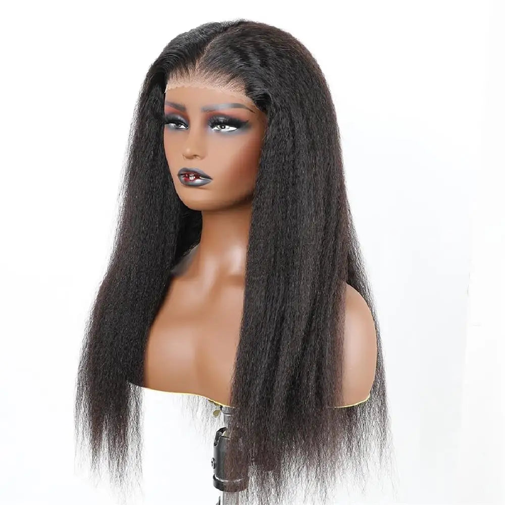 Kinky Straight Human Hair Wig – 13x4 Lace Front, Pre-Plucked Yaki Straight Brazilian Wig