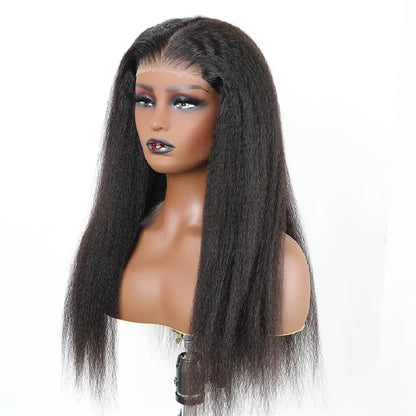 Kinky Straight Human Hair Wig – 13x4 Lace Front, Pre-Plucked Yaki Straight Brazilian Wig