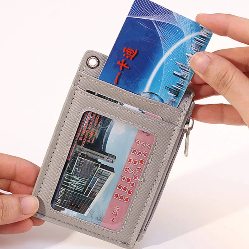 Unisex 5-Bit Badge Reel Business Card Holder with PU Neck Strap & Coin Purse – ID, Bus & IC Card Lanyard