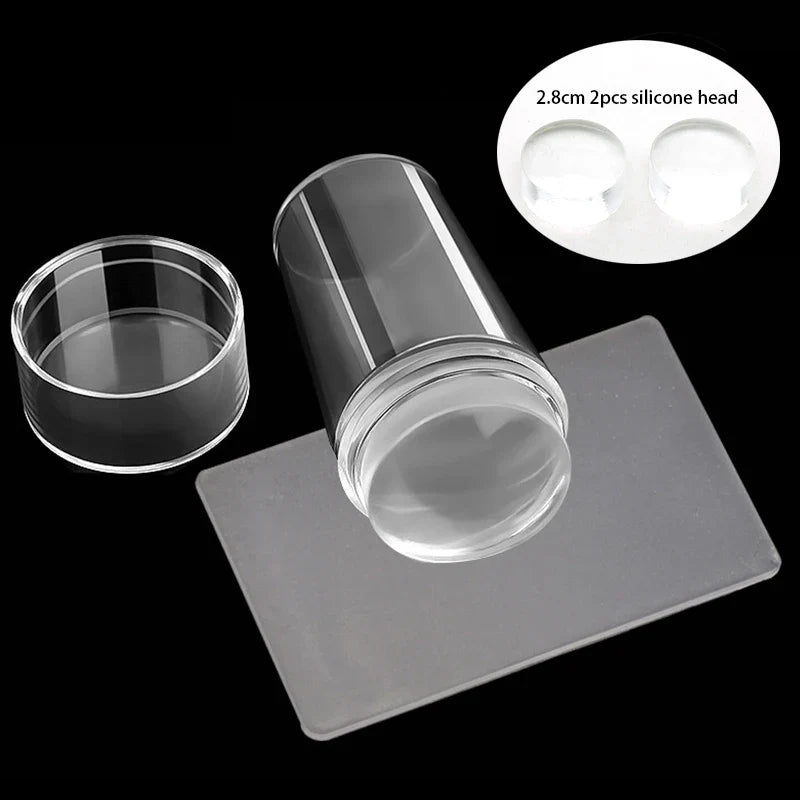 Clear Jelly Nail Stamper Set - Silicone Nail Art Stamp Tool with Scraper for Manicure Designs