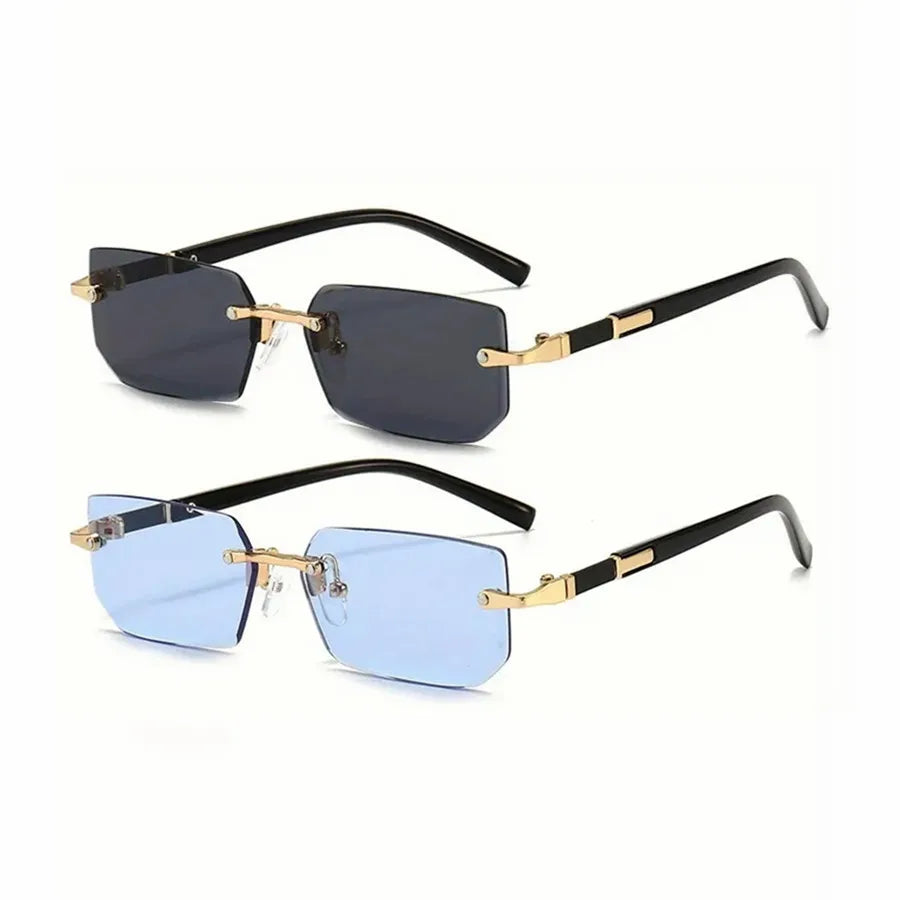 Rimless Rectangle Sunglasses – Fashion Small Square Shades for Men & Women, Summer Travel Eyewear