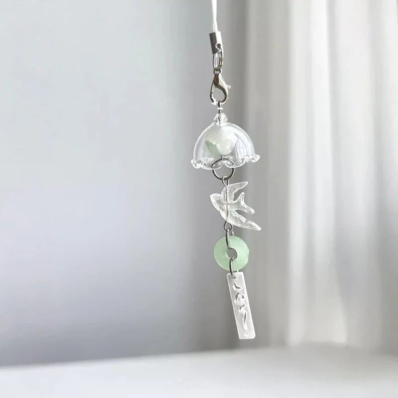 Y2K Green Flying Bird Beaded Keychain – Wind Chime Charm for Phone, Camera, Earphone Case