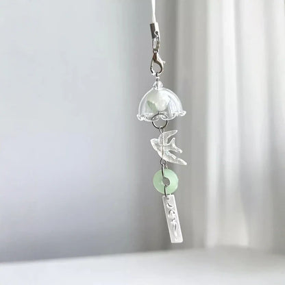 Y2K Green Flying Bird Beaded Keychain – Wind Chime Charm for Phone, Camera, Earphone Case