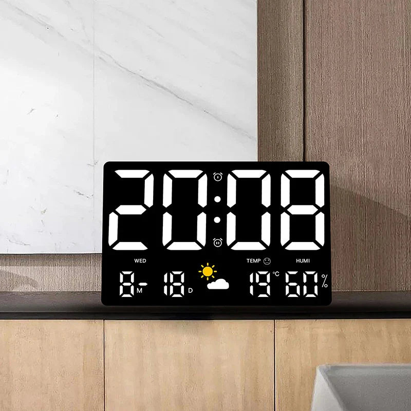 High-Definition Large-Screen Digital Wall Clock – Multi-Function Weather Clock with Temperature, Humidity Display & Color Alarm