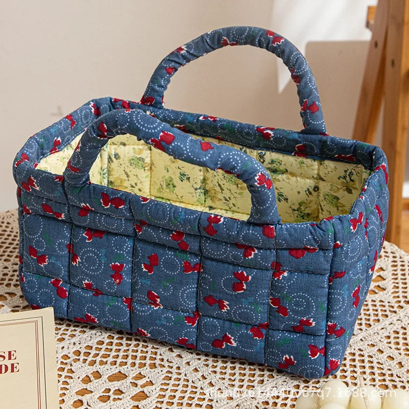 Thickened Cotton Fabric Storage Basket – Small Size Home Organizer for Cosmetics, Toys & Snacks, Household Cloth Storage Bin
