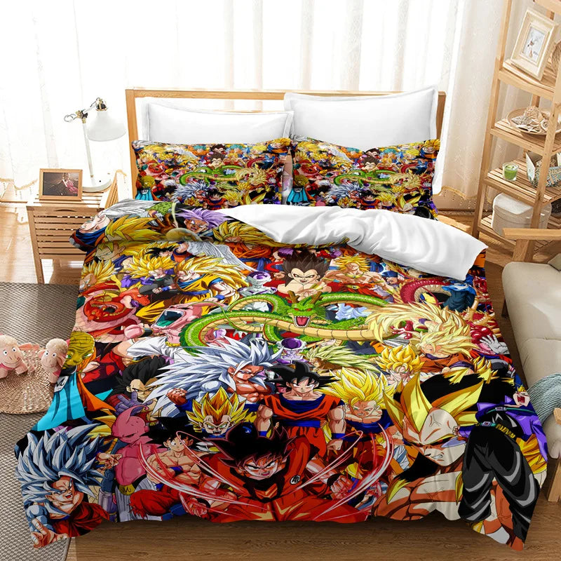 Goku Super Saiyan Dragon Ball Bedding Set – 2/3pcs Duvet Cover & Pillowcase 3D Anime Quilt Cover for Teens