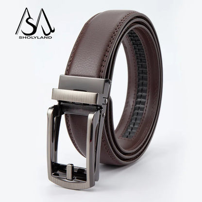Men’s Classic Leather Belt – Trendy Two-Layer Cowhide with Alloy Automatic Buckle for Business & Casual Wear