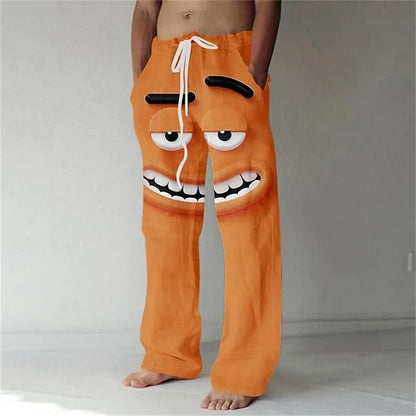 Men's 3D Facial Expression Pants - Trendy Wide-Leg Printed Casual Trousers
