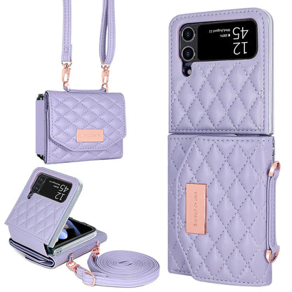 VIETAO Leather Wallet Phone Case with Crossbody Strap — Pink Purse Case for Samsung Galaxy Z Flip 3/4/5/6/7