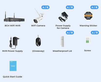 H.View 8CH 5MP Wireless WiFi Security Camera System — CCTV NVR Kit with Indoor/Outdoor Cameras & Two-Way Audio XMEye