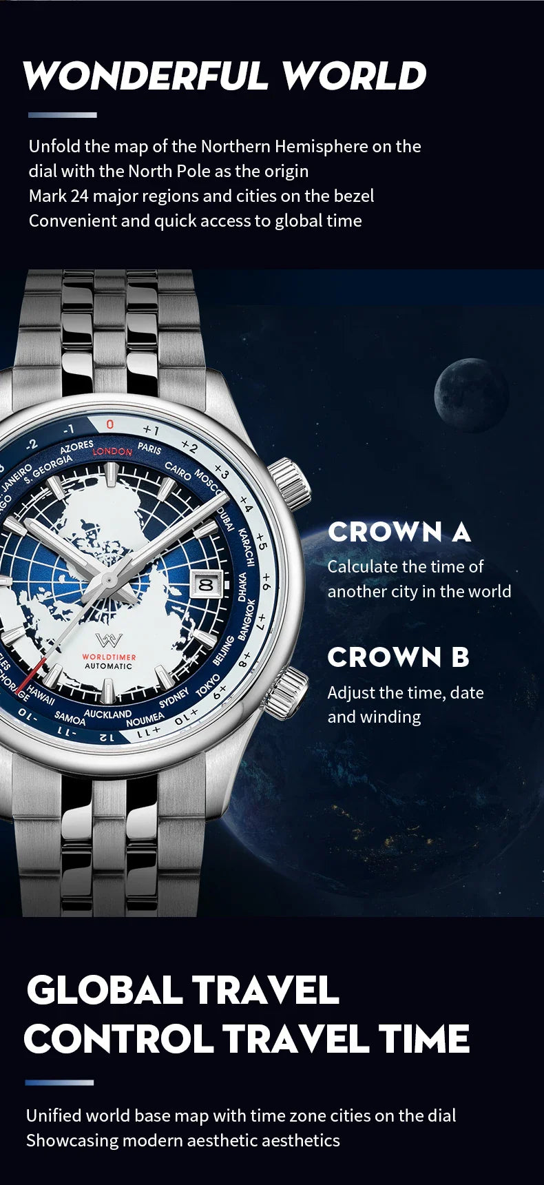 WM Welly Merck Automatic Mechanical Men’s Watch — High-Quality Sapphire, World Time, WM057 Luxury Timepiece