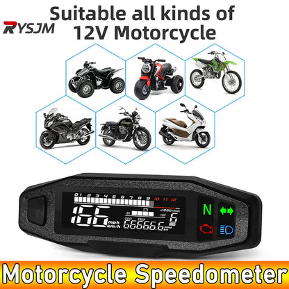 AD Universal Motorcycle Digital Speedometer – LED Tachometer Dashboard Instrument Panel with LCD Display & Y Bracket