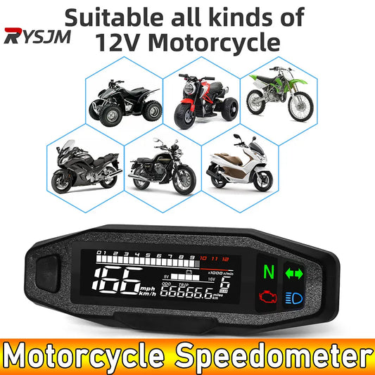 AD Universal Motorcycle Digital Speedometer – LED Tachometer Dashboard Instrument Panel with LCD Display & Y Bracket