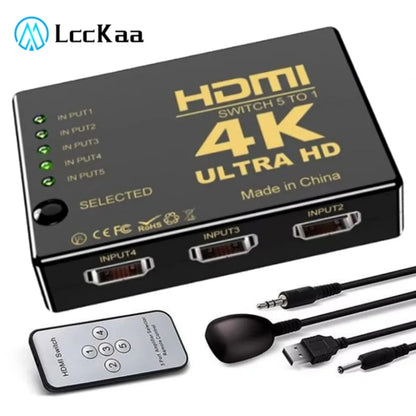 5x1 HDMI Switch 4K – 5 Input 1 Output Video Switcher with IR Remote for Xbox, PS4, PC, Laptop & HDTV