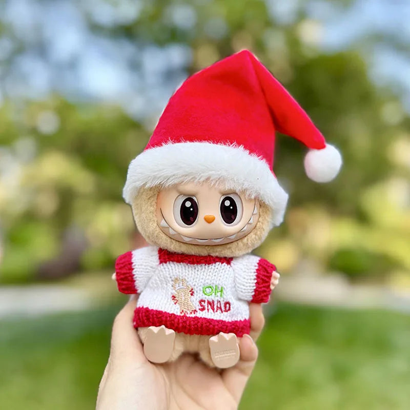 Mini Winter Plush Outfit for Labubu V1–V3 Dolls – Santa, Snowman & Elk Sweater Hat Set, New Year Gift