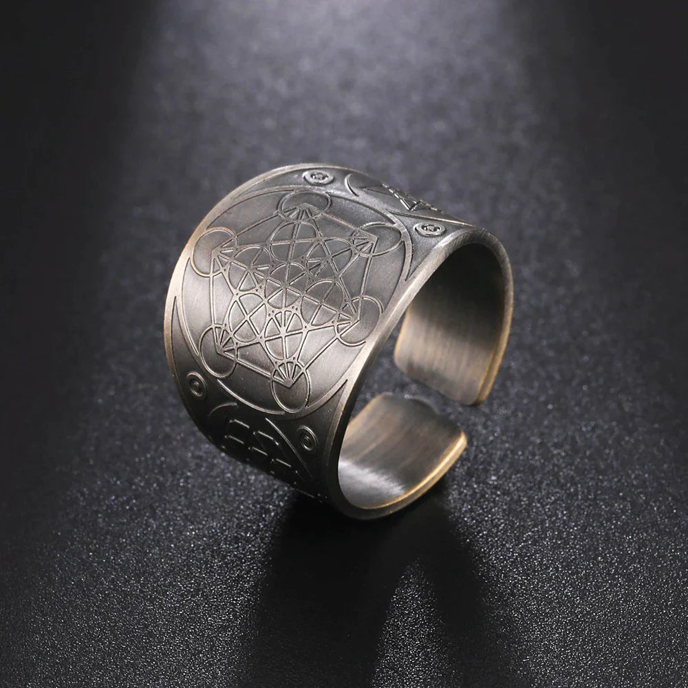 Dawapara 7 Archangels Protection Ring – Metatron Cube, Lilith Symbol, King Solomon Secrets Vintage Amulet Jewelry