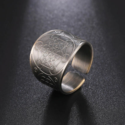 Dawapara 7 Archangels Protection Ring – Metatron Cube, Lilith Symbol, King Solomon Secrets Vintage Amulet Jewelry