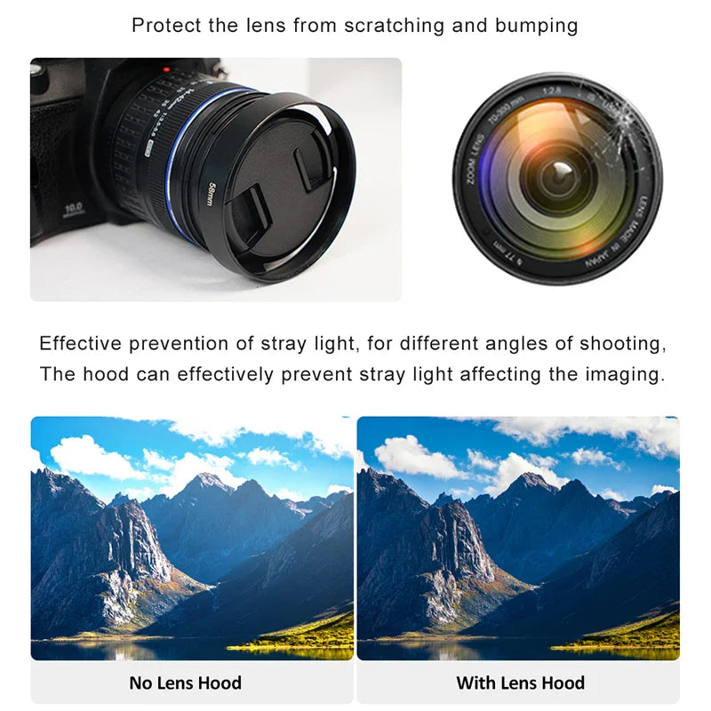 37-62mm Metal Hollow Camera Lens Hood — Compatible with Fuji Nikon Pentax Sony Olympus Canon