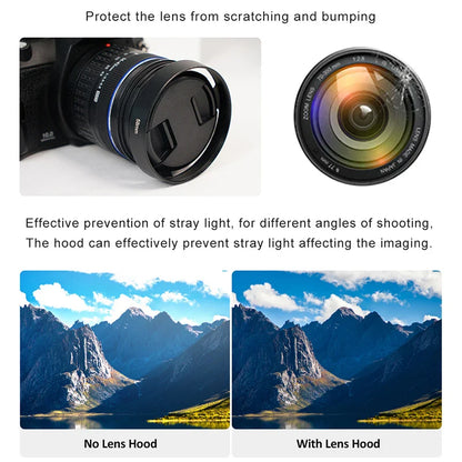 37-62mm Metal Hollow Camera Lens Hood — Compatible with Fuji Nikon Pentax Sony Olympus Canon