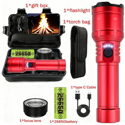 Rechargeable 3-in-1 Flashlight - Super Bright 5-Mode Waterproof Light with Power Bank & Lighter
