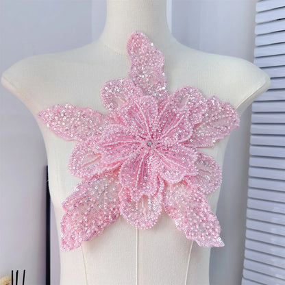 White Multi-Layer Lace Sequin 3D Flower Patch – DIY Clothing Decorative Applique