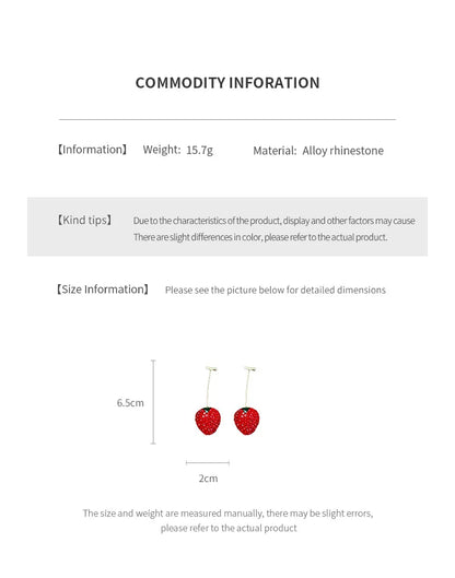 Rhinestone Red Strawberry Stud Earrings for Women - Korean Ins Cute, Fashionable Jewelry with Personality