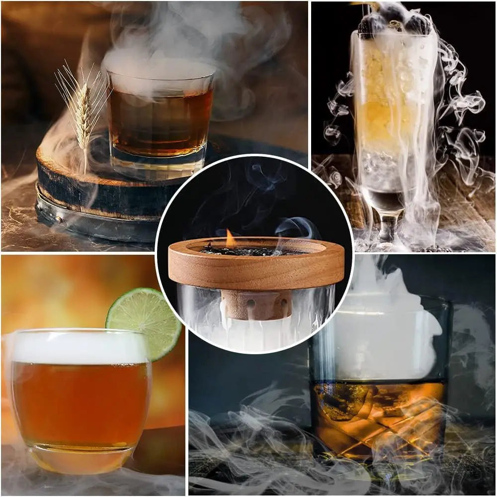 Cocktail Smoker Kit — Whiskey Wooden Smoker with Apple, Cherry, Oak & Pecan Wood Chips, Bar & Kitchen Drink Accessory