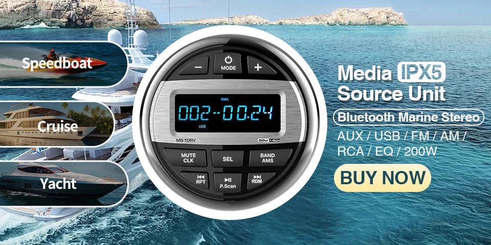 AKAMATE Boat Radio MP5 – Marine Stereo Media Player with AM/FM RDS, Bluetooth, AUX, MP3/MP4 Video Play for ATV, UTV, SPA, RZR
