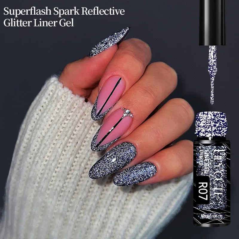 LILYCUTE 5ml Silver Metallic Liner Gel Polish – Super Bright UV Nail Art Stripe & Drawing Paint Varnish, Mirror Effect Graffiti Gel