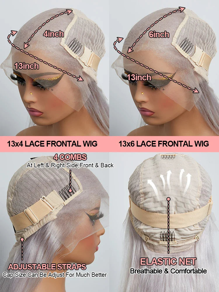 13x6 Silver Grey Body Wave Lace Front Wig – 100% Human Hair, Preplucked 13x4 Lace Frontal Brazilian Wig, 36 Inch