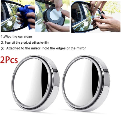 2PCS 360° Adjustable Blind Spot Mirrors — Round Convex Auxiliary Rearview Mirrors, Wide-Angle Car Reverse Safety Mirrors