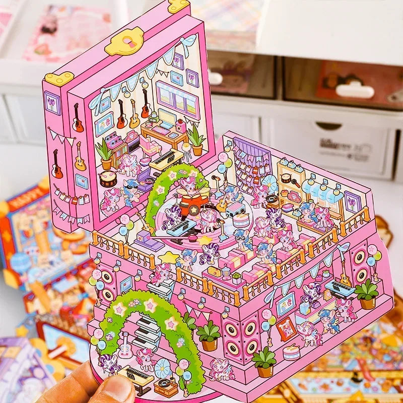 DIY Plus Size 3D Treasure Box World Landscape Stickers - Pocket Cabin Scene | Creative Gift for Kids