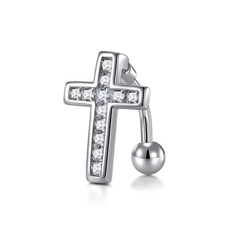 Trendy Women’s Belly Button Ring – Stainless Steel Dangle Navel Piercing with Crystal Flower Punk Jewelry