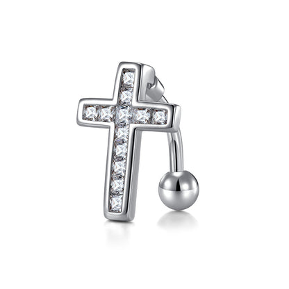 Trendy Women’s Belly Button Ring – Stainless Steel Dangle Navel Piercing with Crystal Flower Punk Jewelry