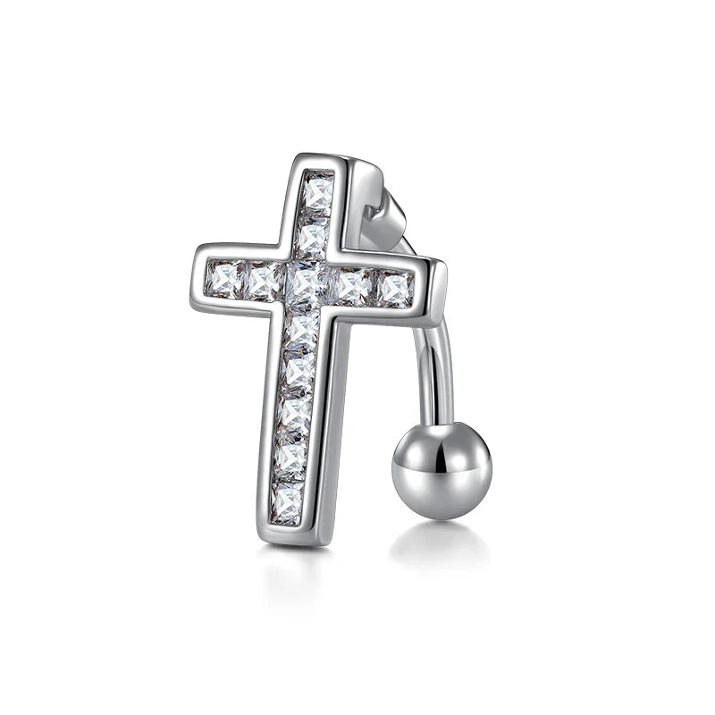 Trendy Women’s Belly Button Ring – Stainless Steel Dangle Navel Piercing with Crystal Flower Punk Jewelry