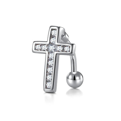Trendy Women’s Belly Button Ring – Stainless Steel Dangle Navel Piercing with Crystal Flower Punk Jewelry